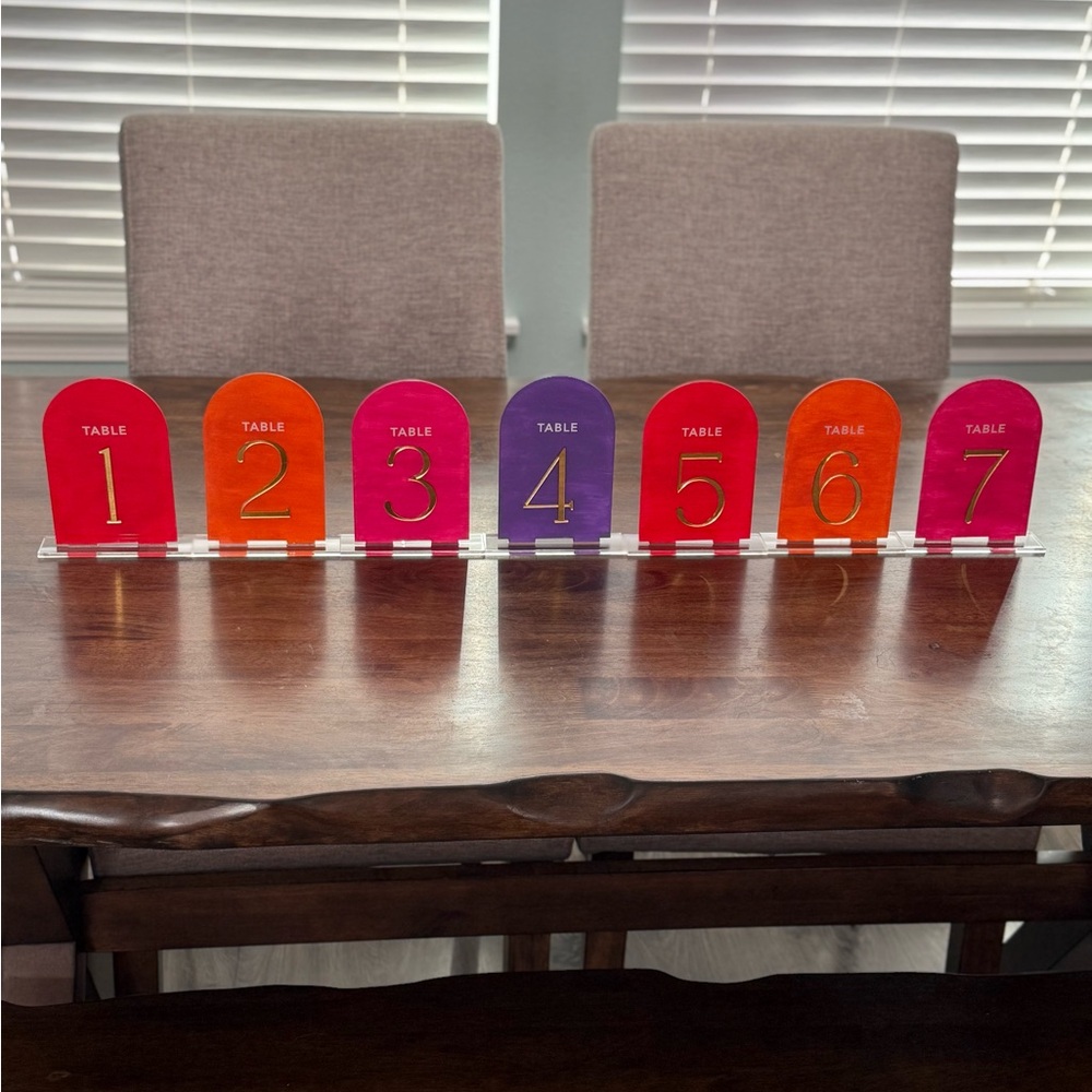 Colorful Wedding Table Numbers 1-7